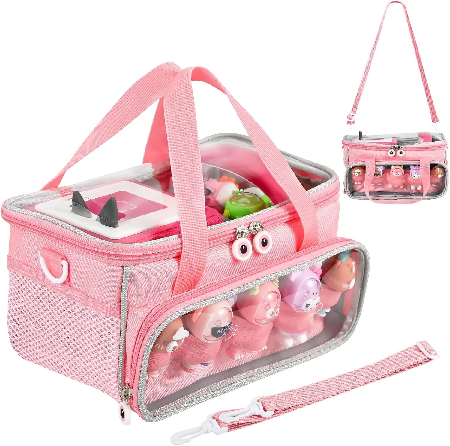 Carrying Case for Toniebox Starter Set and Figurines, Storage Carrier Bag for Tonie Characters with Shoulder Strap and Handle, Home Outdoor Hand Bag for Audio Player and Dolls (Pink)