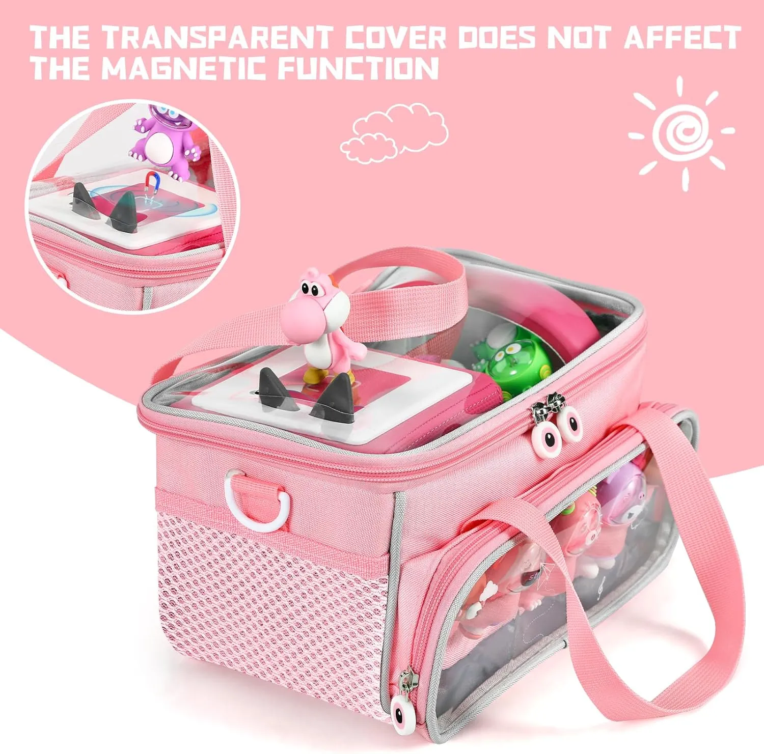 Carrying Case for Toniebox Starter Set and Figurines, Storage Carrier Bag for Tonie Characters with Shoulder Strap and Handle, Home Outdoor Hand Bag for Audio Player and Dolls (Pink)