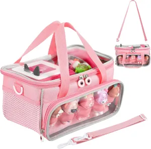 Carrying Case for Toniebox Starter Set and Figurines, Storage Carrier Bag for Tonie Characters with Shoulder Strap and Handle, Home Outdoor Hand Bag for Audio Player and Dolls (Pink)