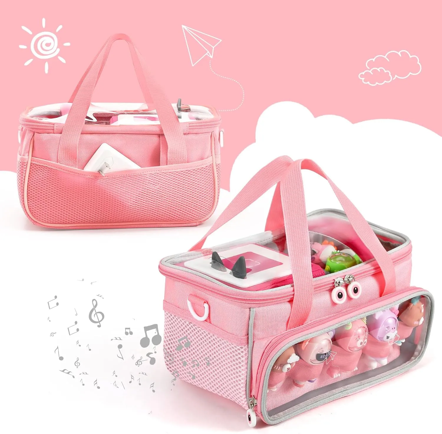 Carrying Case for Toniebox Starter Set and Figurines, Storage Carrier Bag for Tonie Characters with Shoulder Strap and Handle, Home Outdoor Hand Bag for Audio Player and Dolls (Pink)