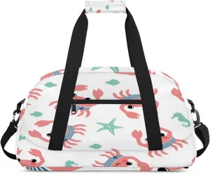 Cartoon Crab Gym Duffel Bag for Men Women Seahorse Starfish Sports Tote Bag with Adjustable Shoulder Strap for Dance Gymnastics Traveling Outdoor Camping Overnight Stay