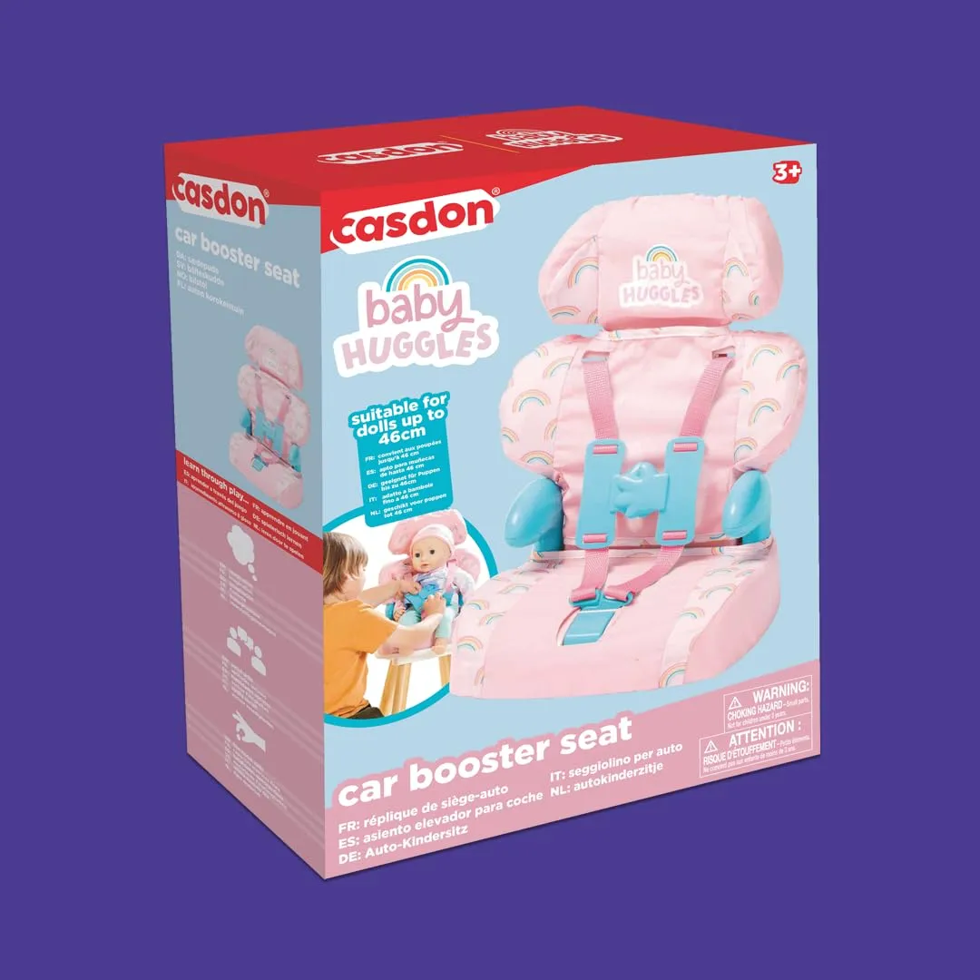 Casdon Baby Huggles Toys - Pink Booster Seat - Car Seat For Dolls with Adjustable Headrest & Buckles - Fits Dolls Sizes Up to 14" - Suitable for Preschool Toys - Playset for Children Aged 3 