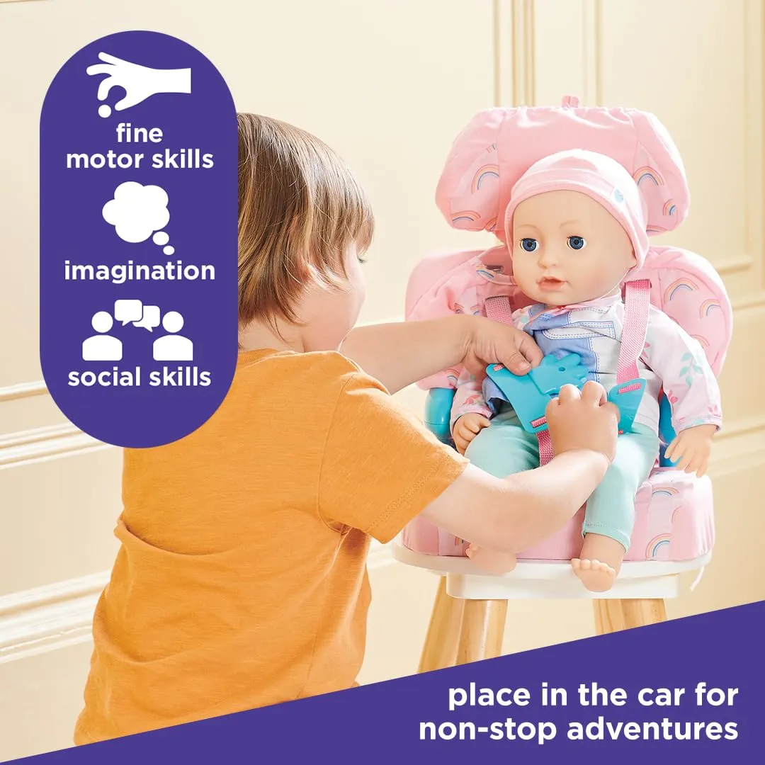 Casdon Baby Huggles Toys - Pink Booster Seat - Car Seat For Dolls with Adjustable Headrest & Buckles - Fits Dolls Sizes Up to 14" - Suitable for Preschool Toys - Playset for Children Aged 3 