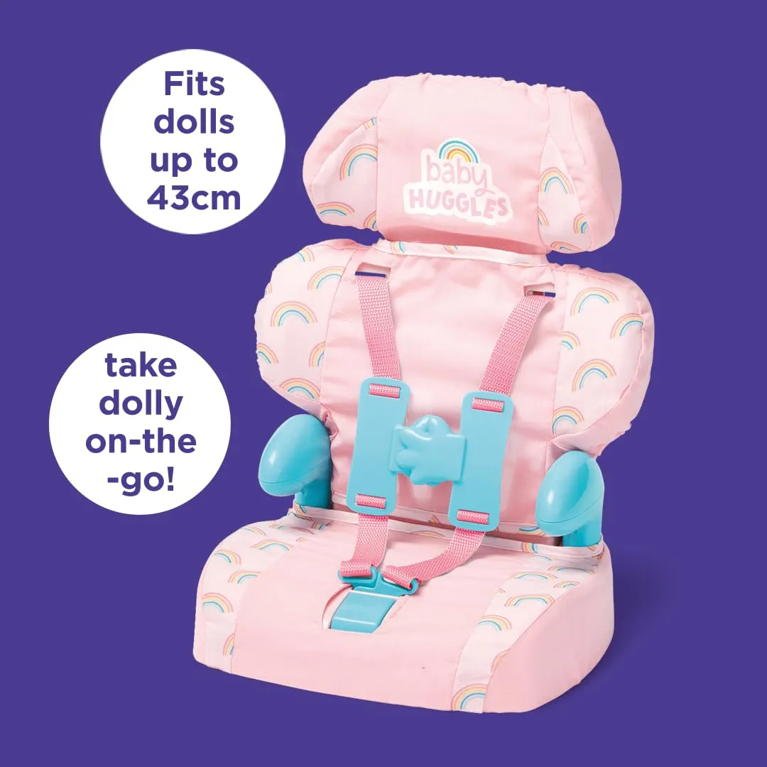 Casdon Baby Huggles Toys - Pink Booster Seat - Car Seat For Dolls with Adjustable Headrest & Buckles - Fits Dolls Sizes Up to 14" - Suitable for Preschool Toys - Playset for Children Aged 3 