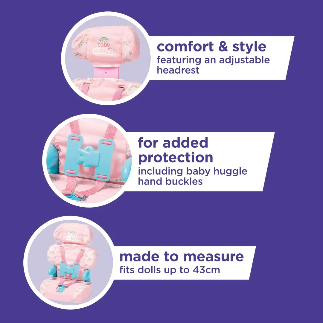 Casdon Baby Huggles Toys - Pink Booster Seat - Car Seat For Dolls with Adjustable Headrest & Buckles - Fits Dolls Sizes Up to 14" - Suitable for Preschool Toys - Playset for Children Aged 3 