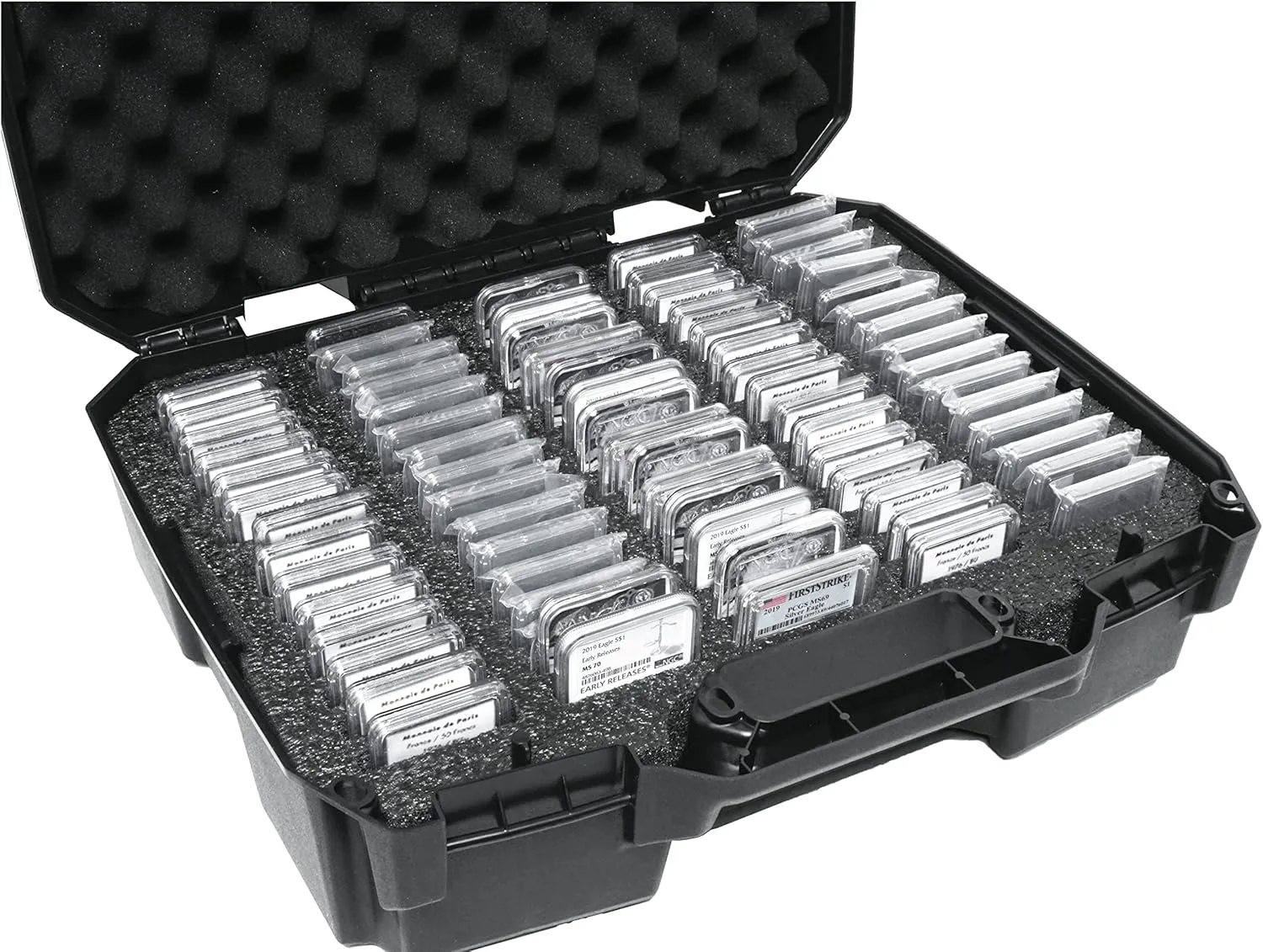 Case Club 75-130 Graded Coin Slab Holder - Slotted Foam Separates Slabs - Fits PCGS, NGC & More - Hard Shell Plastic Case for Storage, Transport