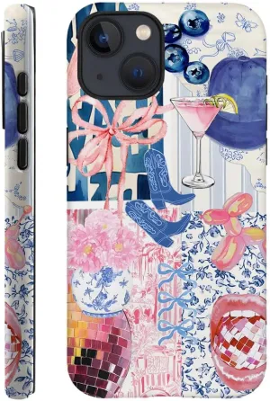 Case Compatible with iPhone 15,Scratch Resistant Hybrid 2-Layer Hard Shell Phone Case,Bow Ribbon Boot Fruit Disco Collage