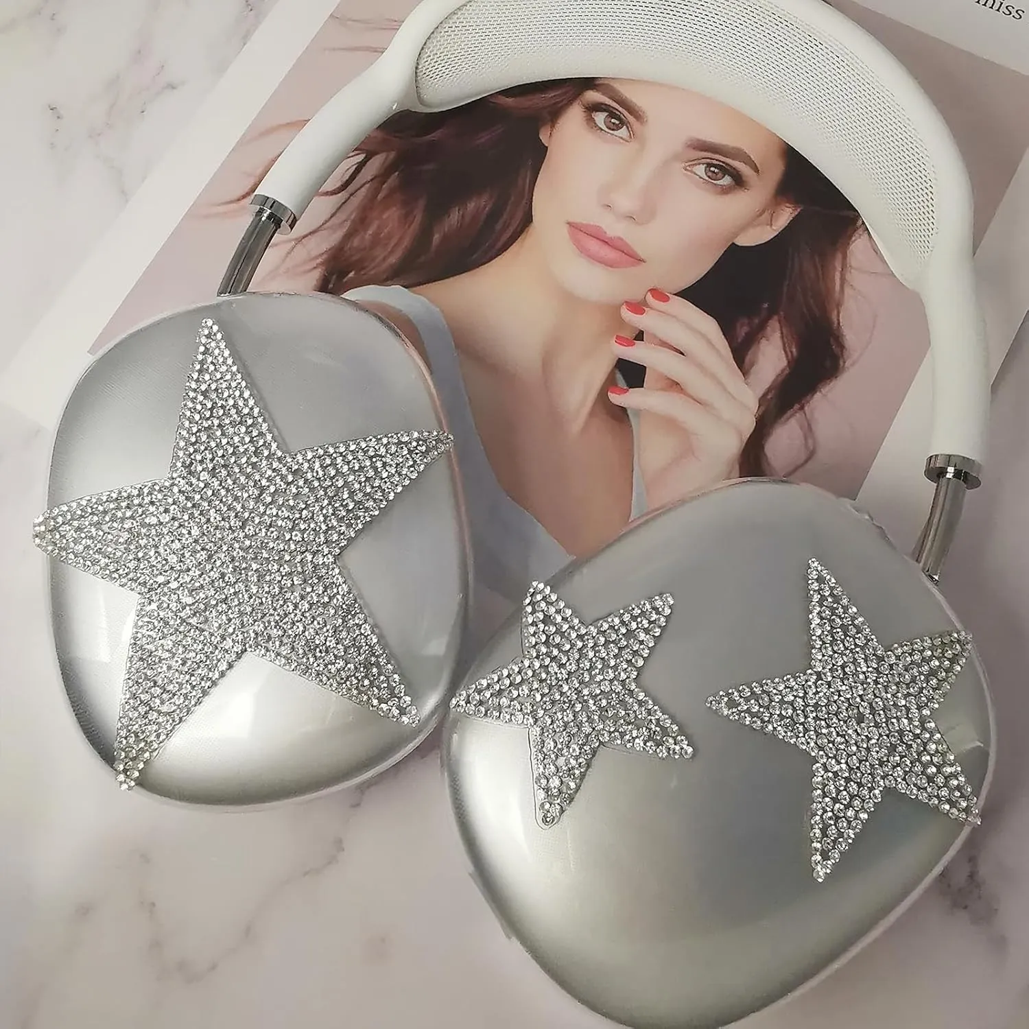 Case Cover for AirPods Max Glittering Rhinestones Stars, Clear Sparkling Cute Soft Cases for Women Accessories Protective Cover for Apple AirPods Max (Starry Sky)