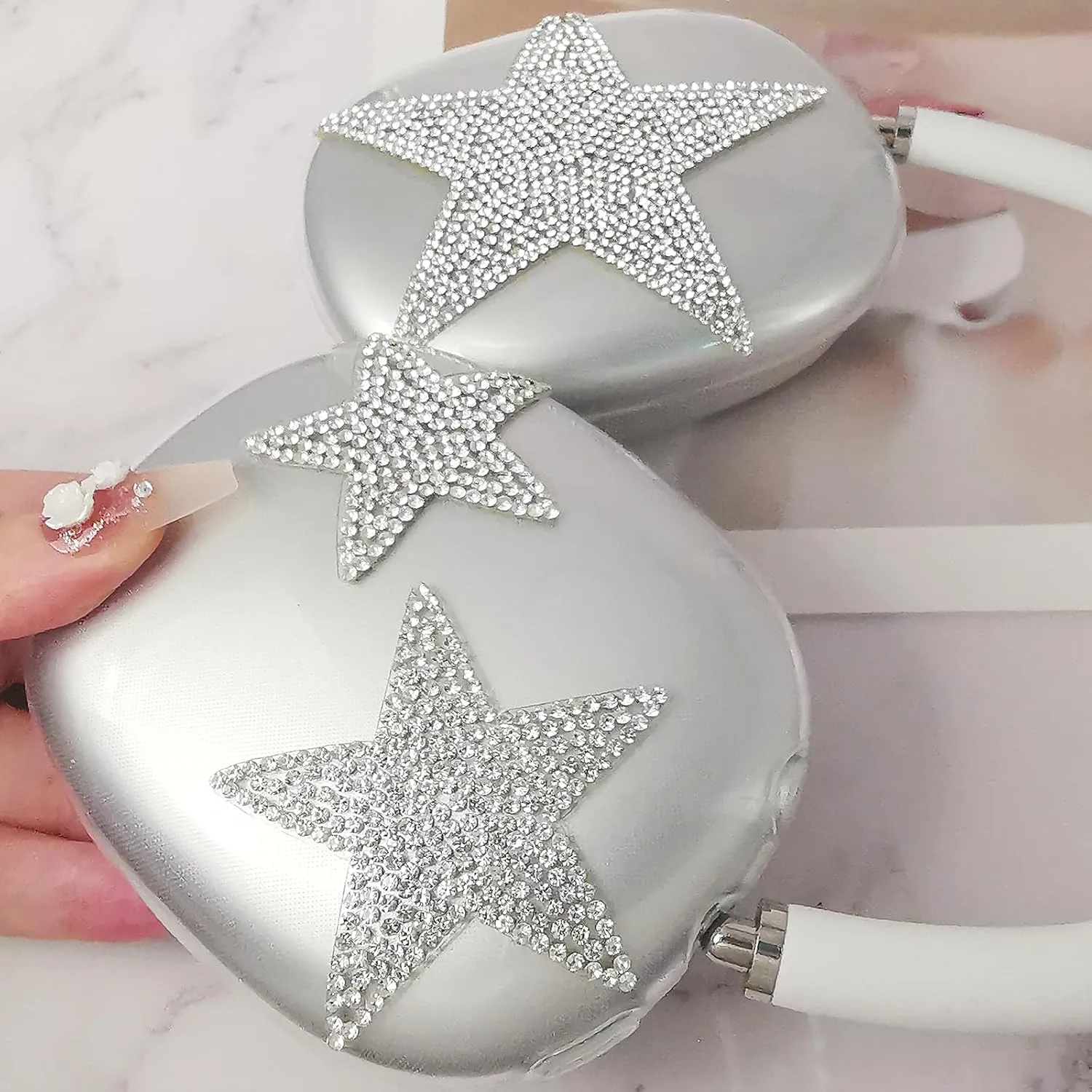 Case Cover for AirPods Max Glittering Rhinestones Stars, Clear Sparkling Cute Soft Cases for Women Accessories Protective Cover for Apple AirPods Max (Starry Sky)