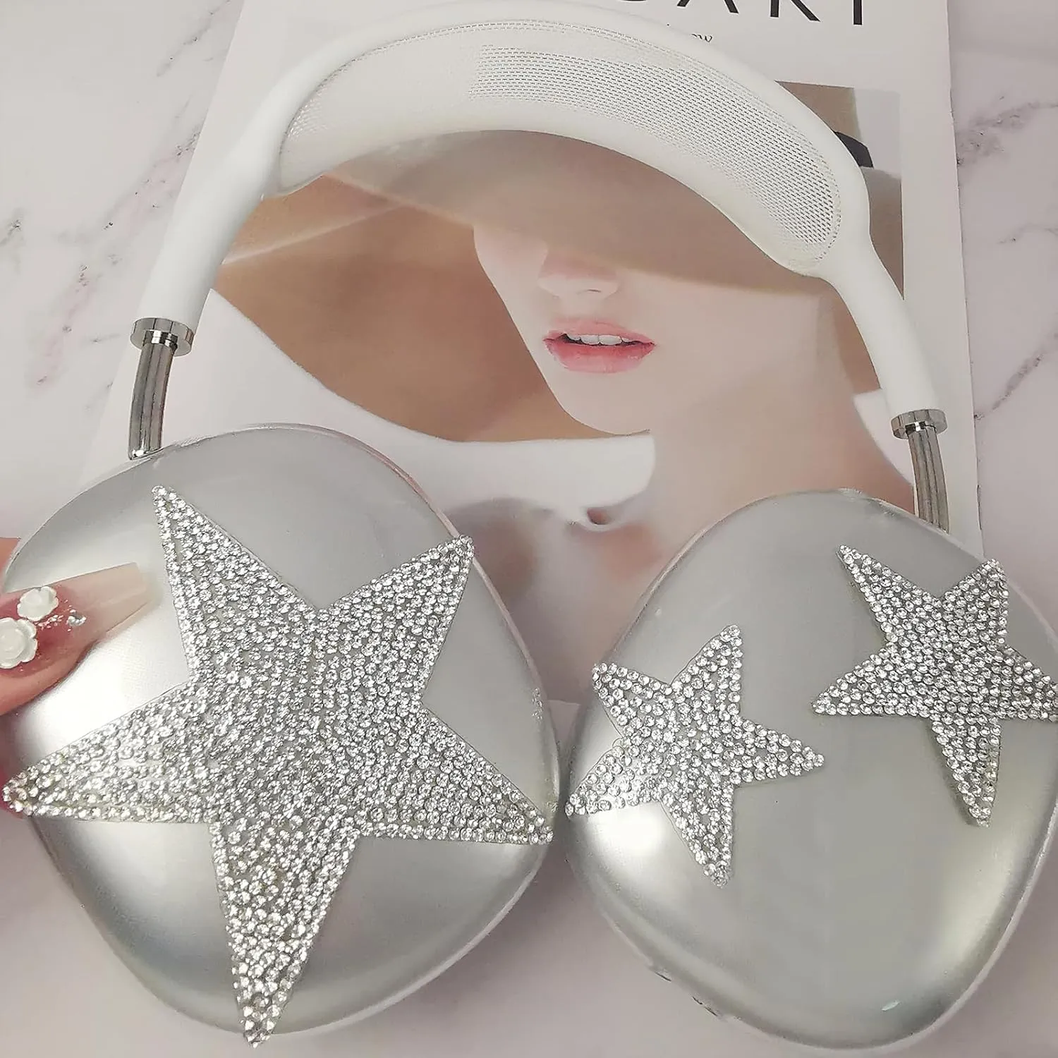 Case Cover for AirPods Max Glittering Rhinestones Stars, Clear Sparkling Cute Soft Cases for Women Accessories Protective Cover for Apple AirPods Max (Starry Sky)