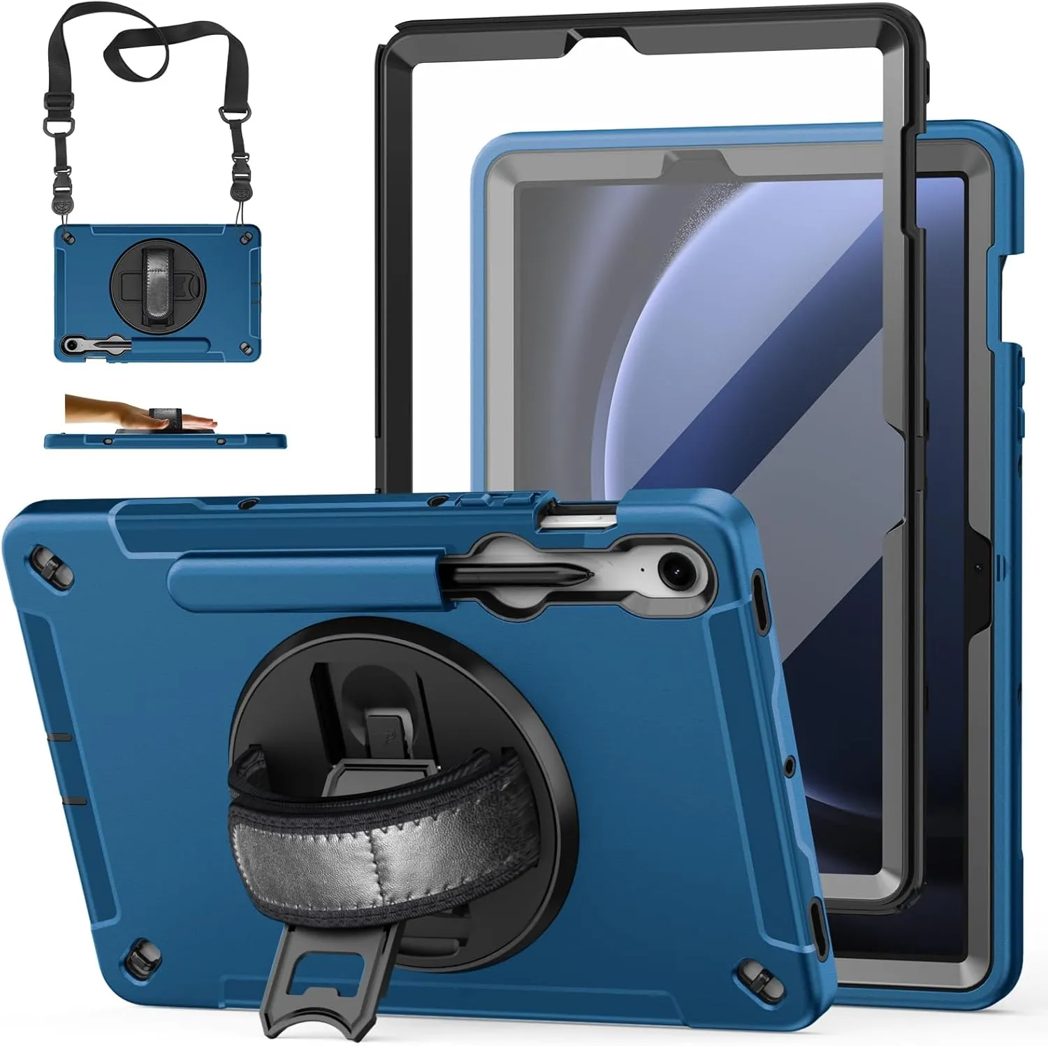 Case for Galaxy Tab S10 FE &S9 FE 10.9"/S9 11 Inch: TPU Cover for Samstng Tablet S10 FE/ 2025/ S9 FE & S9 2023 5G with Screen Protector- Stand- Handle-Shoulder Strap-S-Pen Holder-Blue