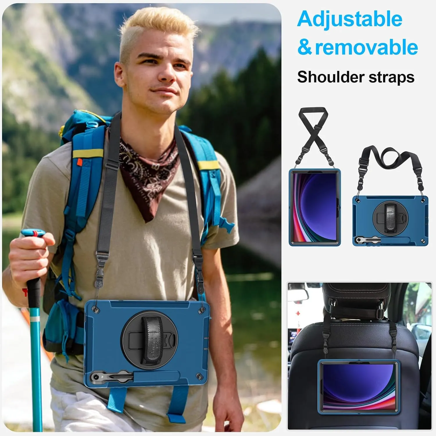 Case for Galaxy Tab S10 FE &S9 FE 10.9"/S9 11 Inch: TPU Cover for Samstng Tablet S10 FE/ 2025/ S9 FE & S9 2023 5G with Screen Protector- Stand- Handle-Shoulder Strap-S-Pen Holder-Blue