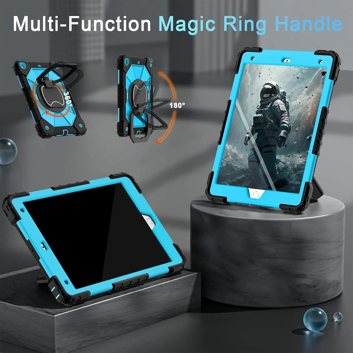 Case for iPad 9th Generation iPad Case 9th 8th 7th Generation iPad 10.2 Inch iPad 9th Gen Cover with Screen Protector Pen Holder TabletCases for Kids 360° Rotating Stand, Black Blue