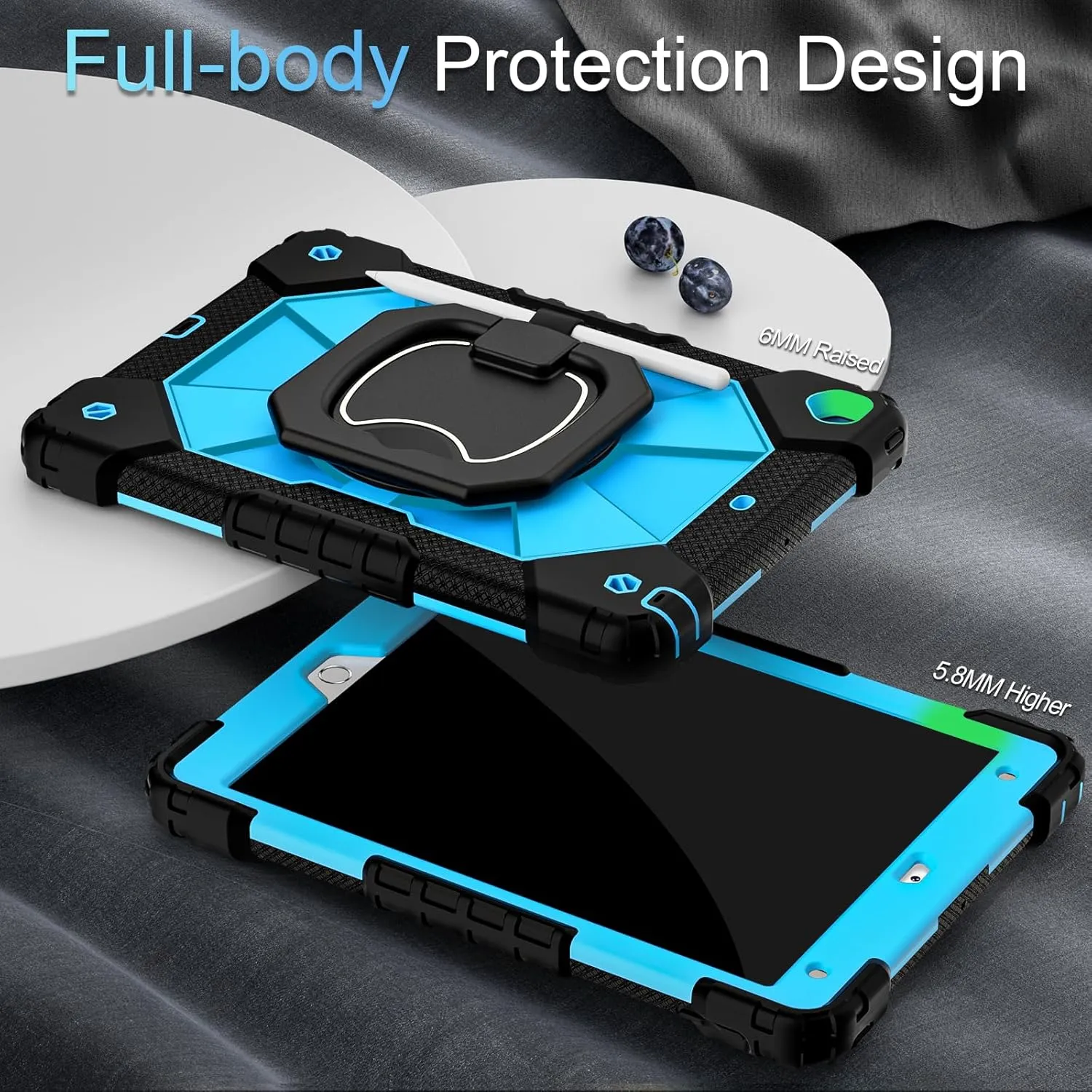 Case for iPad 9th Generation iPad Case 9th 8th 7th Generation iPad 10.2 Inch iPad 9th Gen Cover with Screen Protector Pen Holder TabletCases for Kids 360° Rotating Stand, Black Blue