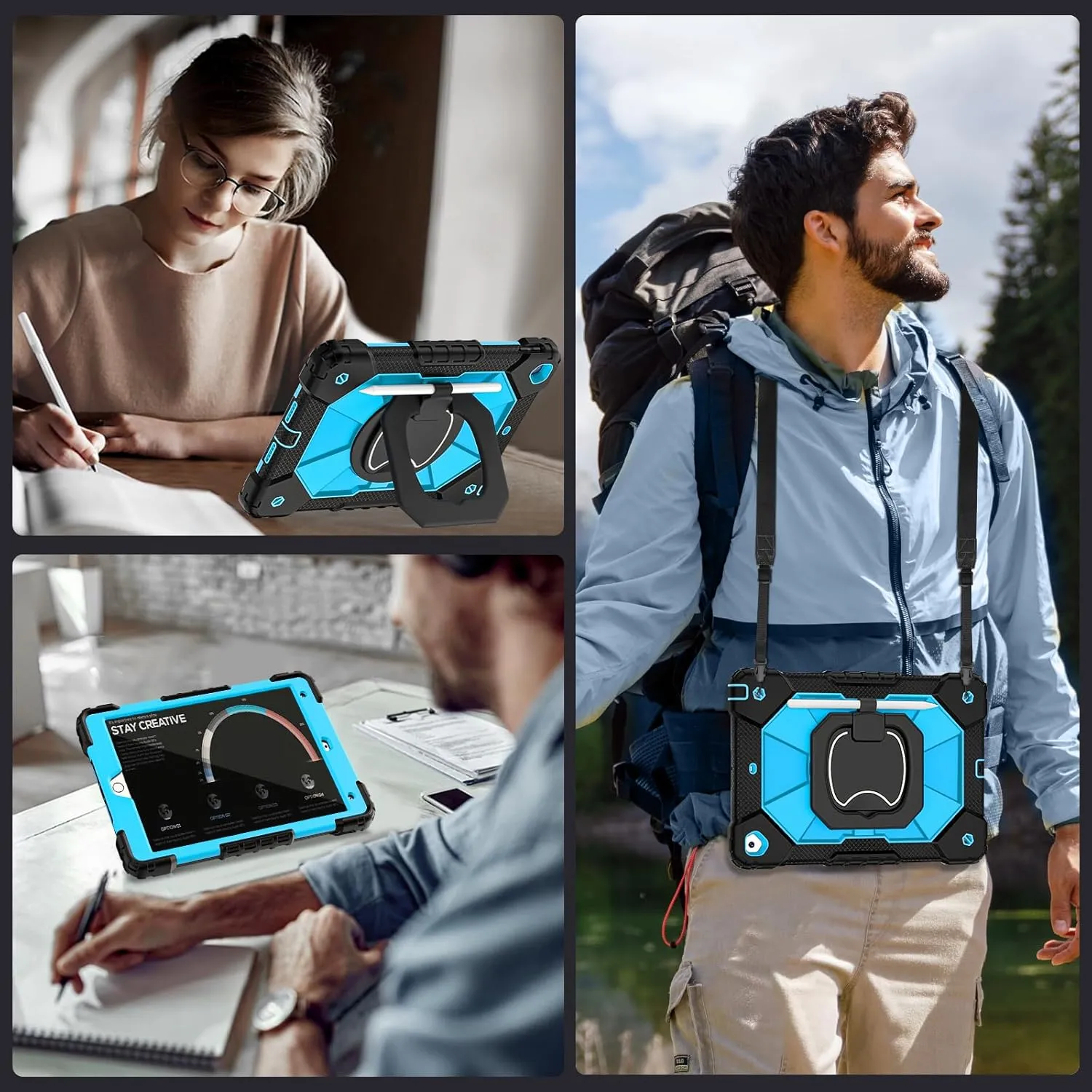 Case for iPad 9th Generation iPad Case 9th 8th 7th Generation iPad 10.2 Inch iPad 9th Gen Cover with Screen Protector Pen Holder TabletCases for Kids 360° Rotating Stand, Black Blue