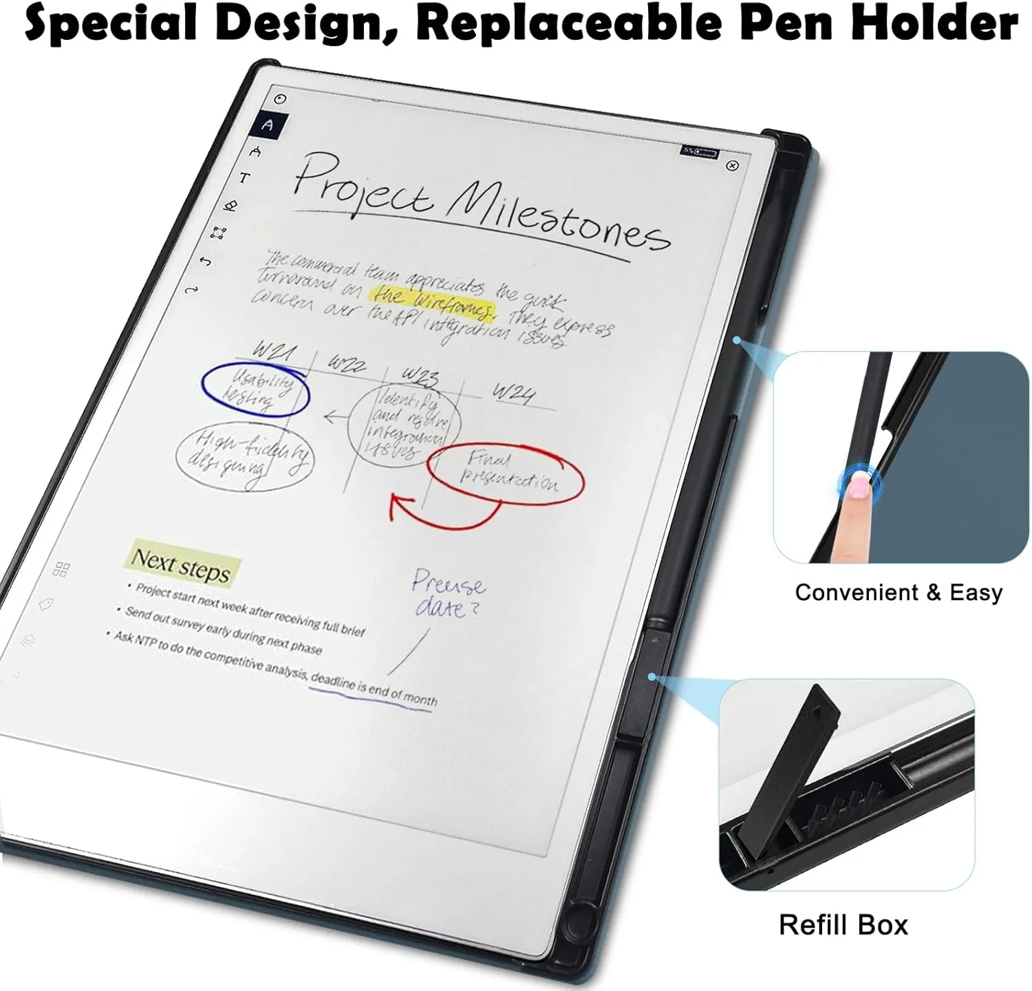 Case for Remarkable Paper Pro Tablet 11.8" (Released in 2024), Hard Back Shell Protective Book Folio Cover with Built-in Pen Holder, with Auto Sleep/Wake Function.