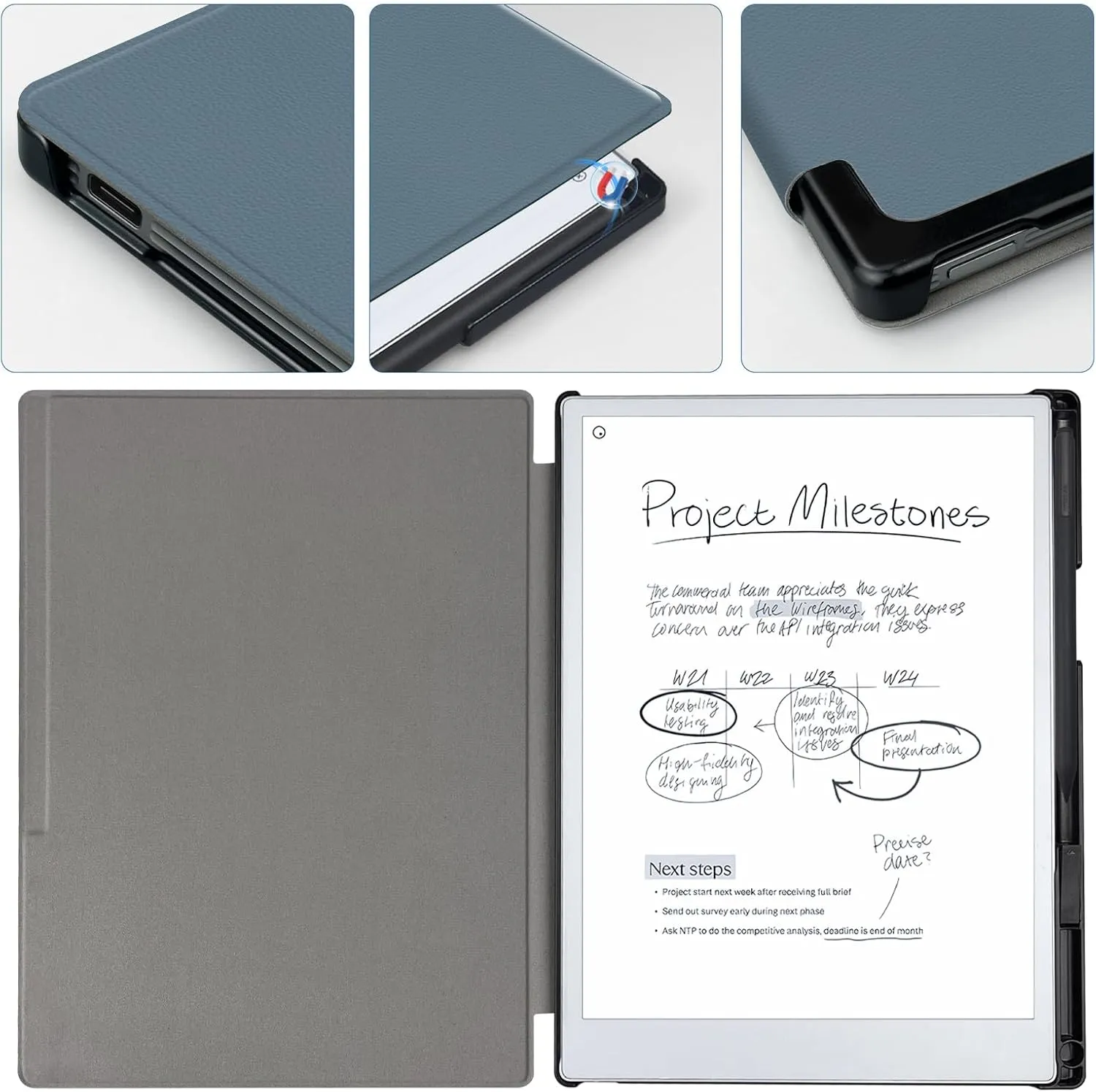 Case for Remarkable Paper Pro Tablet 11.8" (Released in 2024), Hard Back Shell Protective Book Folio Cover with Built-in Pen Holder, with Auto Sleep/Wake Function.