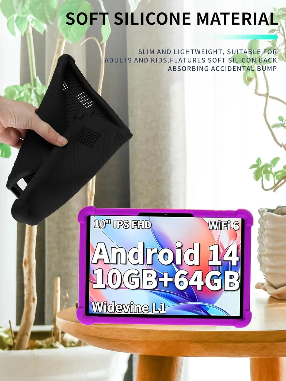 Case for Teclast P30/P30T Android 14 Tablets, 10 Inch Tablet 2024- Soft Silicone Shock Proof Lightweight Stand Rubber Shell Protective Cover,Kids Friendly Soft Silicone Adjustable Stand Cover,Purple