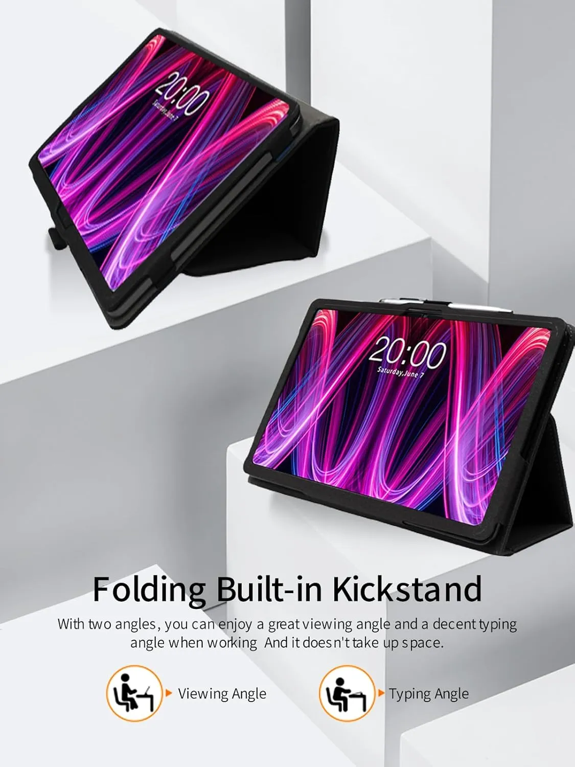Case for TECLAST T60 Plus Tablet 12 inch,Folding Stand Protective,BOVUGAC Case Cover for T60Plus Tablet with Pencil Holder,Wrist Strap,Full Protection,Premium PU,Scratch Resistant(Black)