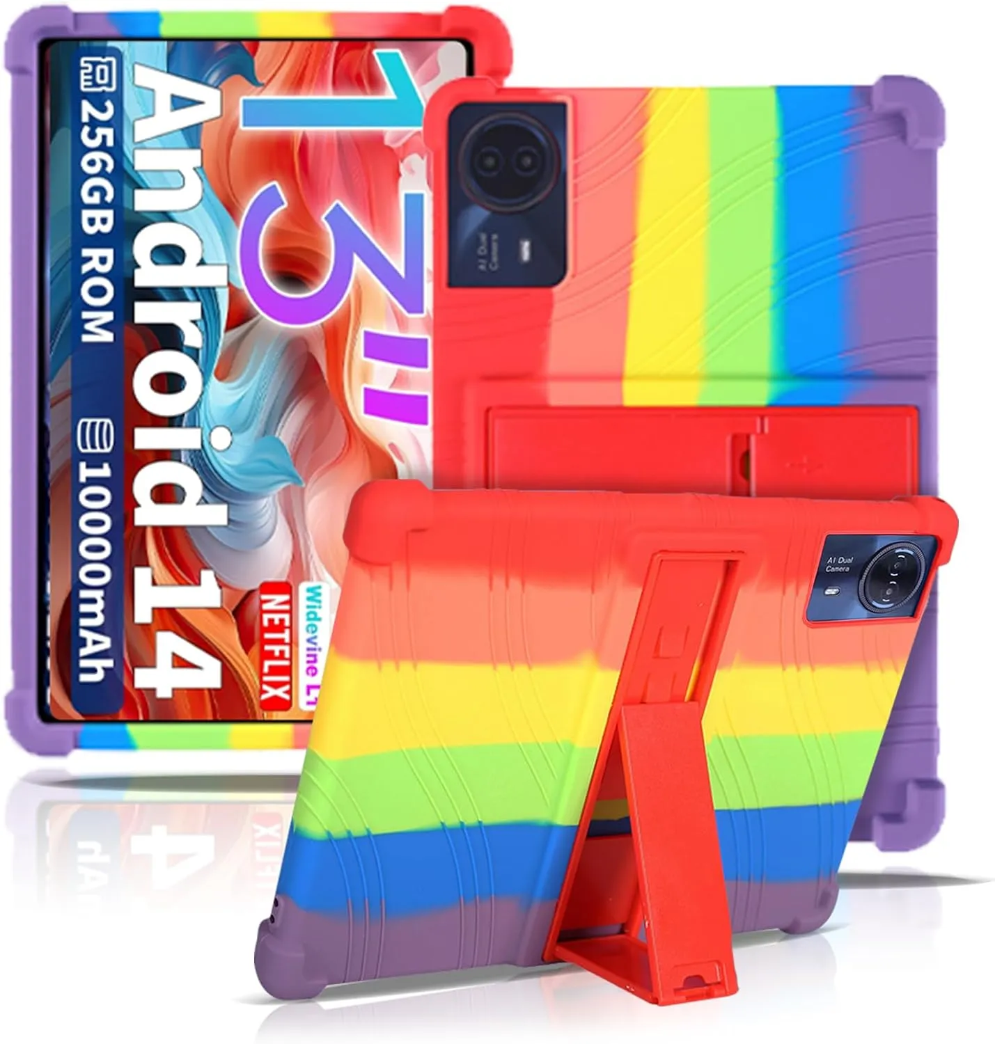 Case for TECLAST T65Max Tablet 13inch,NOUKAJU Tablet Protection Case,Adjustable Bracket,Soft Silicone,Silicone Protection Cover for TECLAST T65Max(Rainbow)