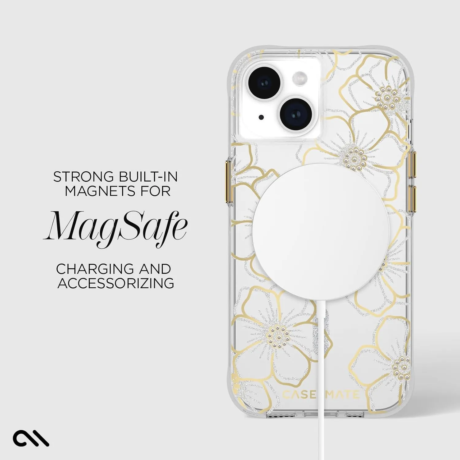 Case-Mate iPhone 15 Case - Floral Gems [12ft Drop Protection] [Compatible with MagSafe] Magnetic Cover with Sparkly Rhinestones for iPhone 15 6.1", Anti-Scratch, Shock Absorbent Materials, Slim
