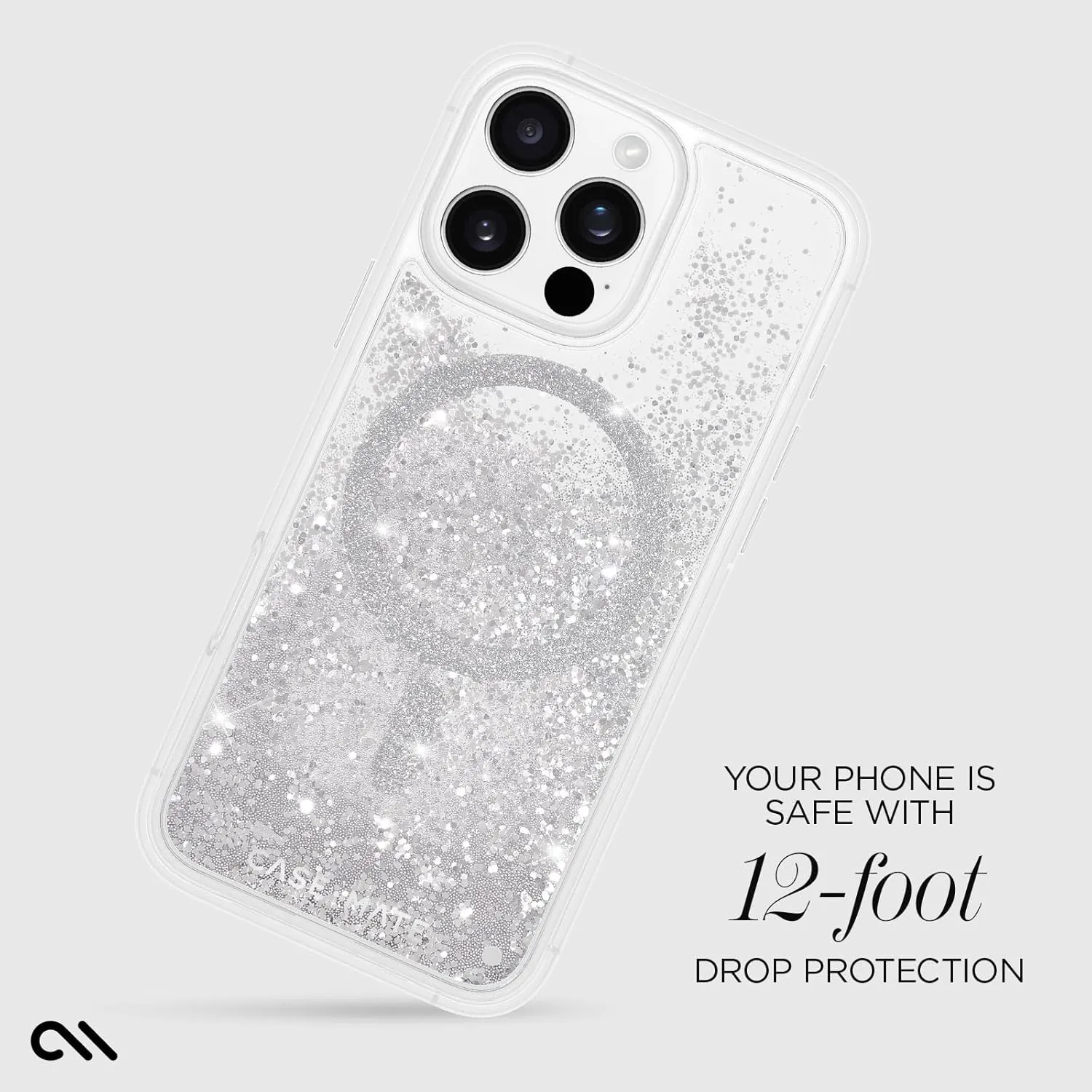 Case-Mate iPhone 16 Pro Max Case [Compatible with MagSafe] - Sparkly Liquid Glitter Phone Case with 12ft Drop Protection - Premium Magnetic Cover for iPhone 16 Pro Max - Silver Waterfall