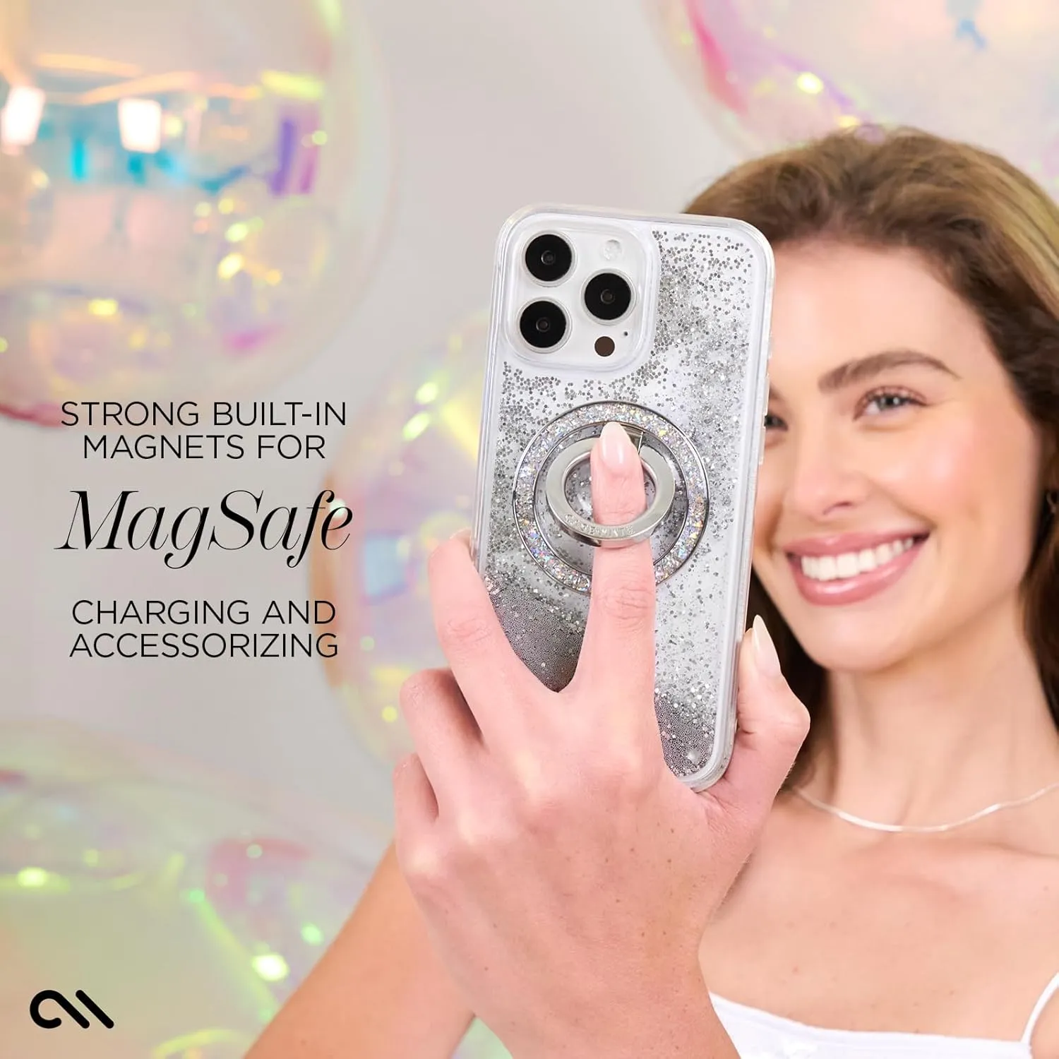 Case-Mate iPhone 16 Pro Max Case [Compatible with MagSafe] - Sparkly Liquid Glitter Phone Case with 12ft Drop Protection - Premium Magnetic Cover for iPhone 16 Pro Max - Silver Waterfall