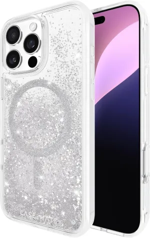 Case-Mate iPhone 16 Pro Max Case [Compatible with MagSafe] - Sparkly Liquid Glitter Phone Case with 12ft Drop Protection - Premium Magnetic Cover for iPhone 16 Pro Max - Silver Waterfall