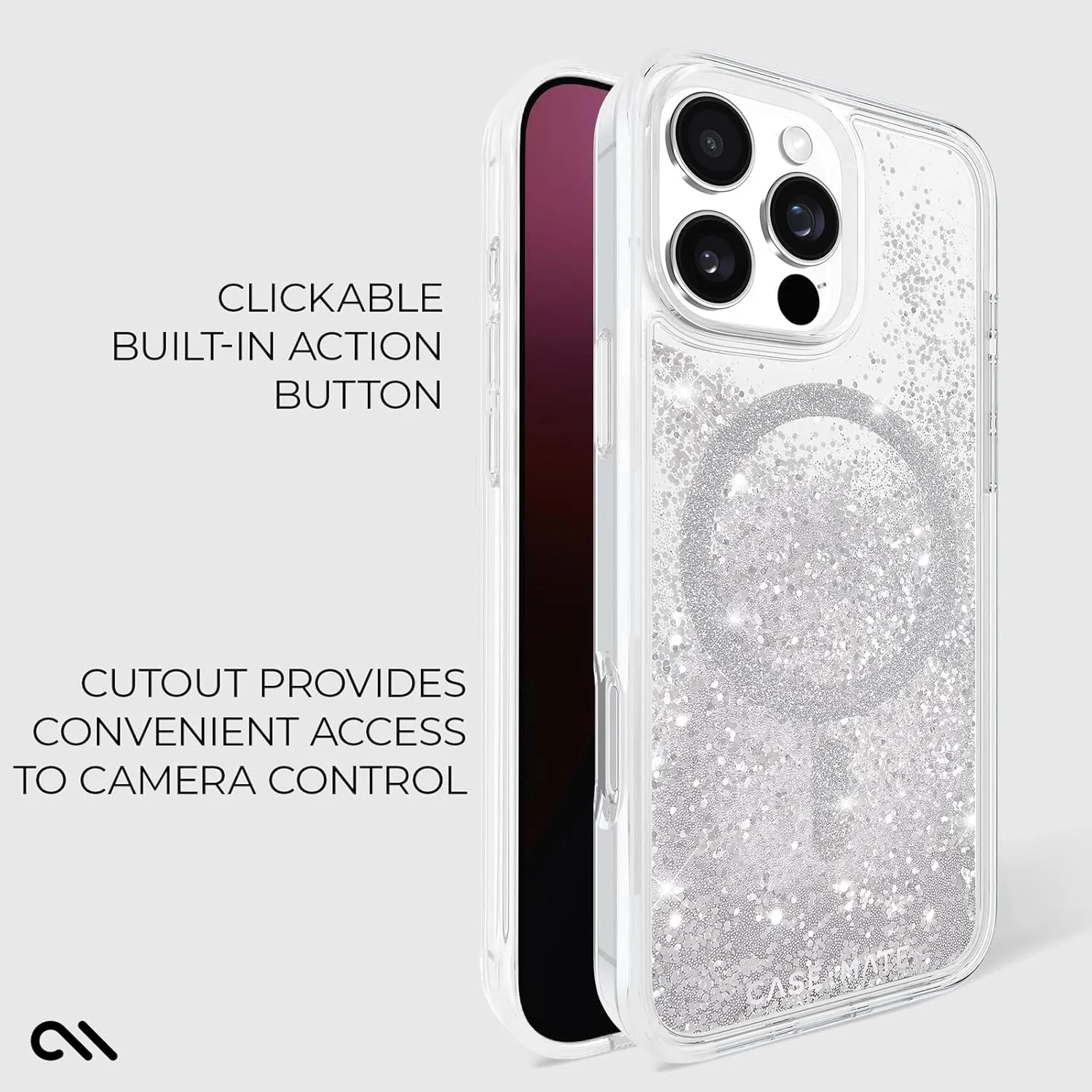 Case-Mate iPhone 16 Pro Max Case [Compatible with MagSafe] - Sparkly Liquid Glitter Phone Case with 12ft Drop Protection - Premium Magnetic Cover for iPhone 16 Pro Max - Silver Waterfall