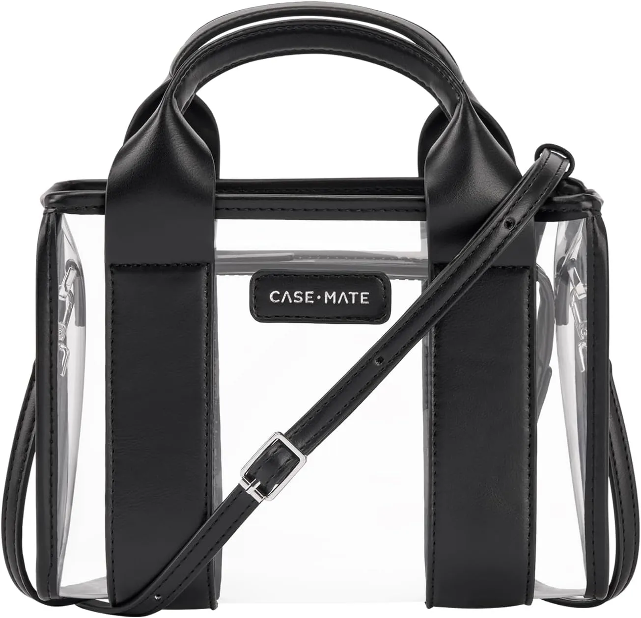 Case-Mate Micro Tote Bag for Women - Black/Clear Mini Purse with Jacquard Crossbody Strap - Stadium Approved Small Handbag - Water-Resistant Tote Bag for Keys, Phone, Wallet and Sunglasses