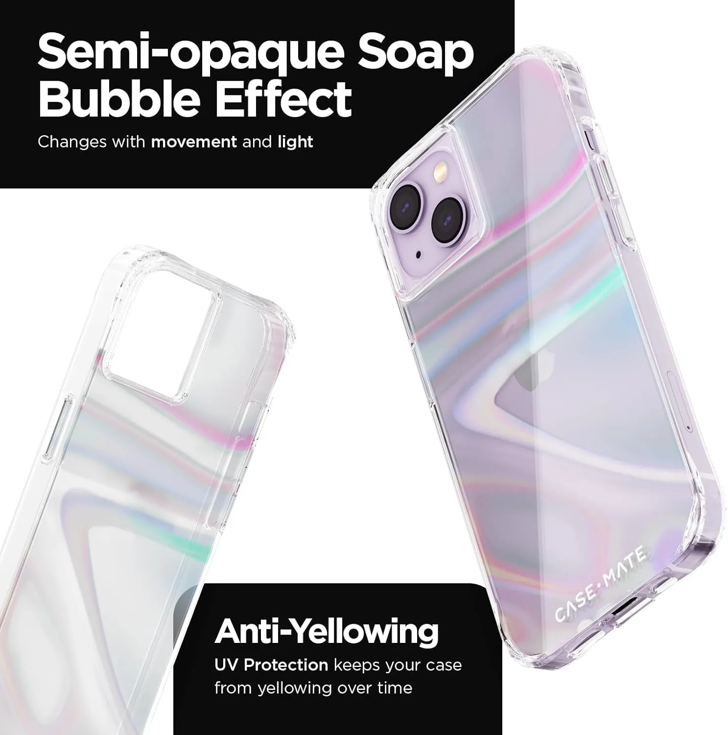 Case-Mate Soap Bubble iPhone 14 Plus Case [10ft Drop Protection] [Wireless Charging Compatible] Luxury Cover for iPhone 14 Plus 6.7" - Iridescent Swirl Effect, Anti-Scratch, Shockproof - Iridescent