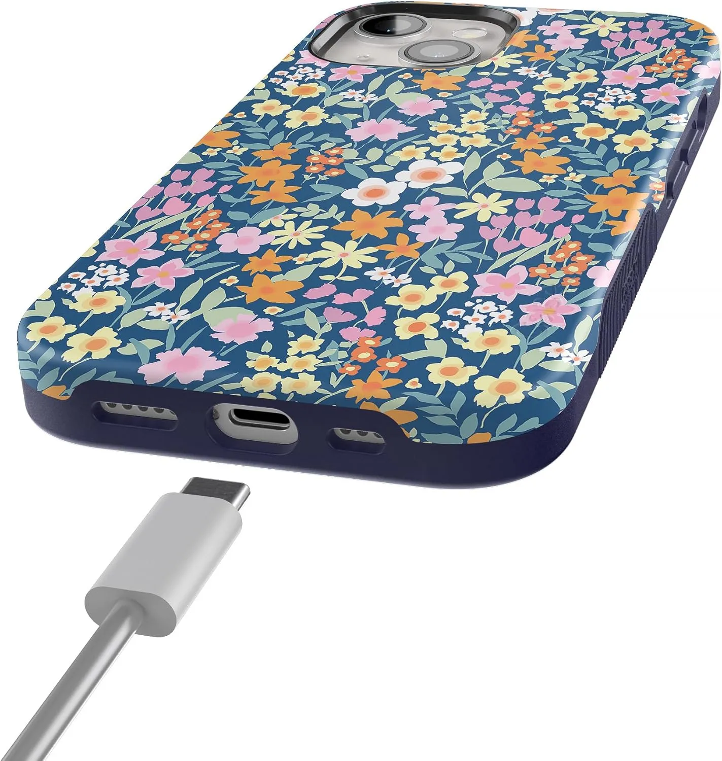 Casely iPhone 15 Case | Full Bloom | Navy Floral | Bold Case | Compatible with MagSafe