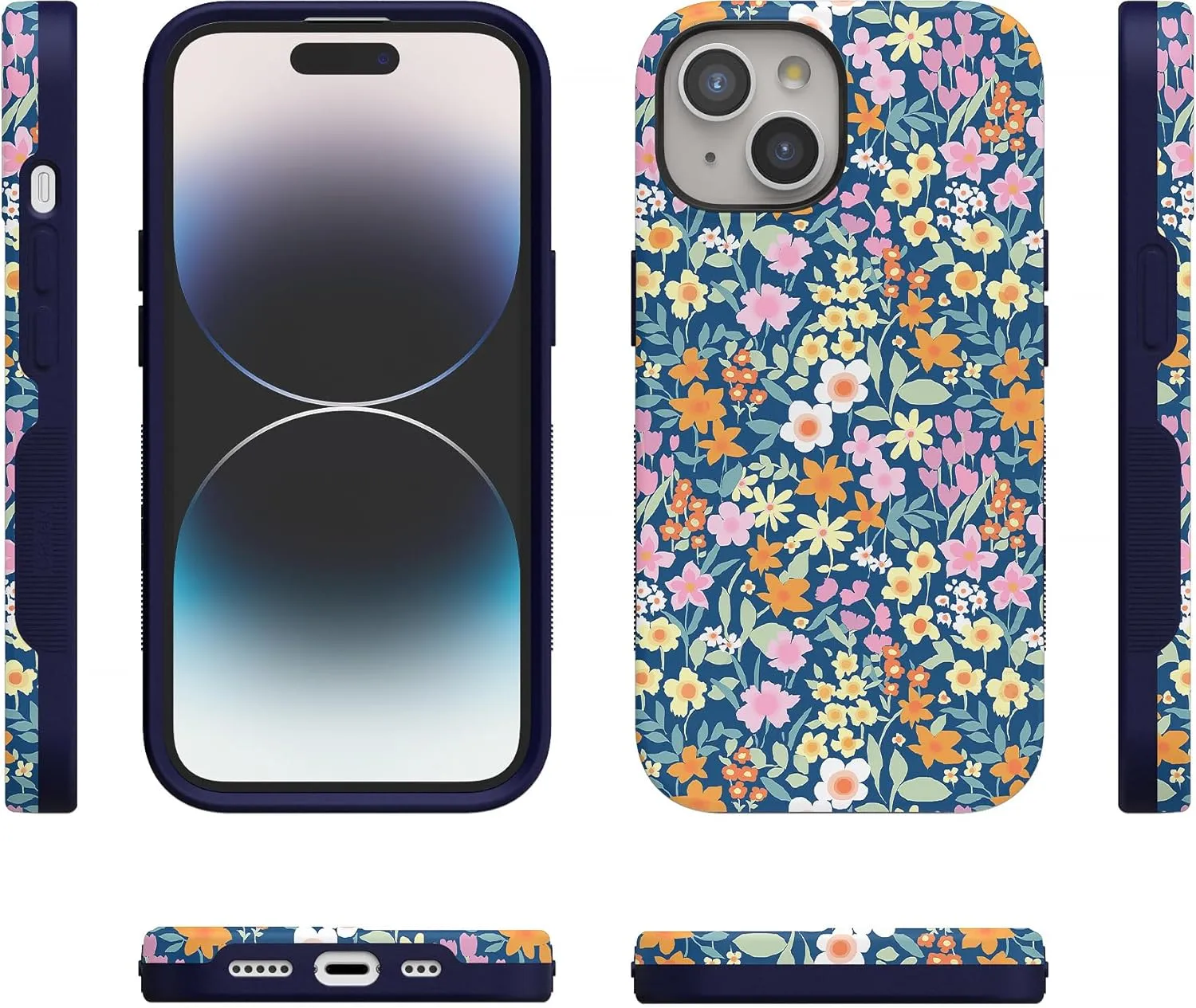 Casely iPhone 15 Case | Full Bloom | Navy Floral | Bold Case | Compatible with MagSafe