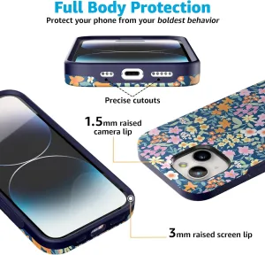 Casely iPhone 15 Case | Full Bloom | Navy Floral | Bold Case | Compatible with MagSafe