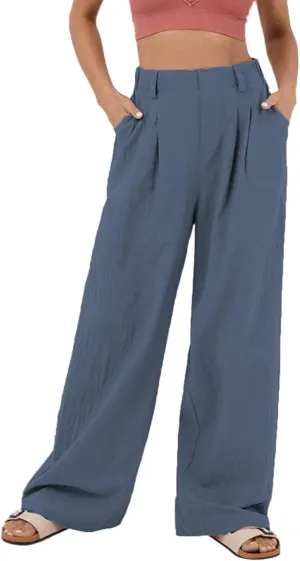 Casual Work Pants Women Summer Loose Wide Leg Pants Dressy Lightweight High Waisted Straight Leg Trousers with Pockets