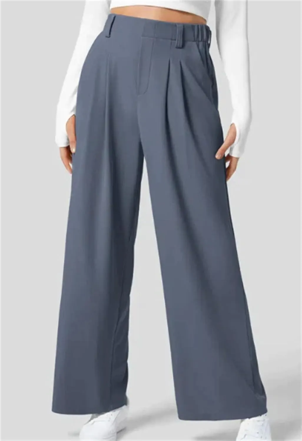 Casual Work Pants Women Summer Loose Wide Leg Pants Dressy Lightweight High Waisted Straight Leg Trousers with Pockets