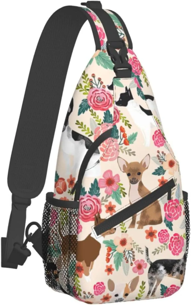 Cattle Dog Florals Unisex Casual Diagonal Chest Bag,Multipurpose Crossbody Shoulder Bag Travel Hiking Daypack