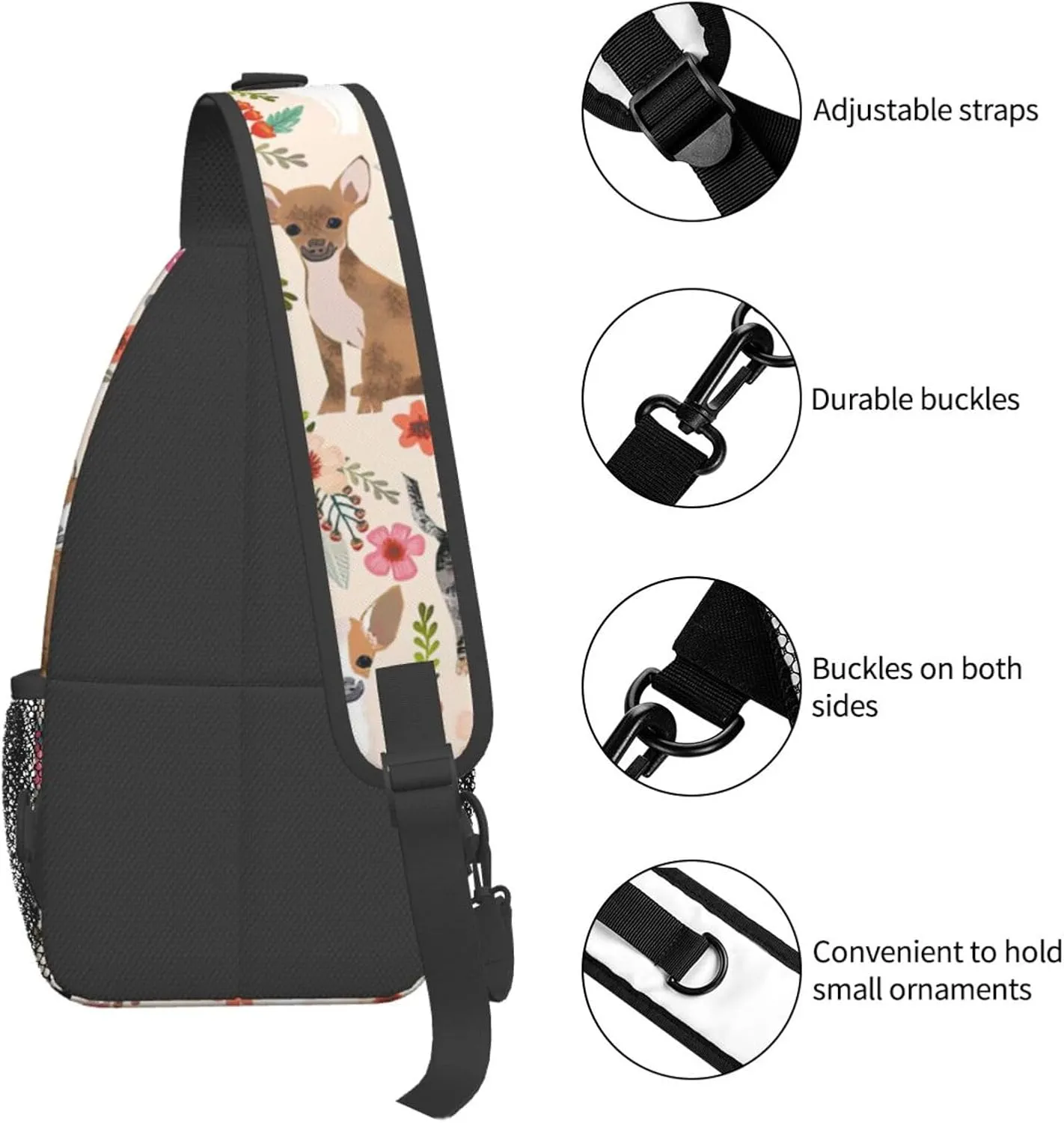 Cattle Dog Florals Unisex Casual Diagonal Chest Bag,Multipurpose Crossbody Shoulder Bag Travel Hiking Daypack