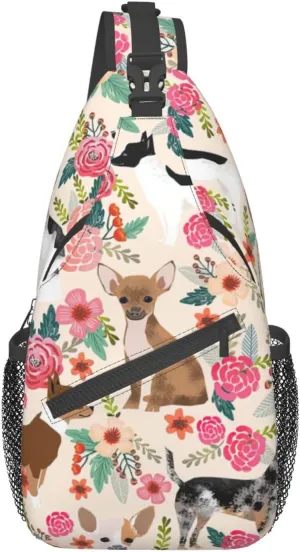 Cattle Dog Florals Unisex Casual Diagonal Chest Bag,Multipurpose Crossbody Shoulder Bag Travel Hiking Daypack