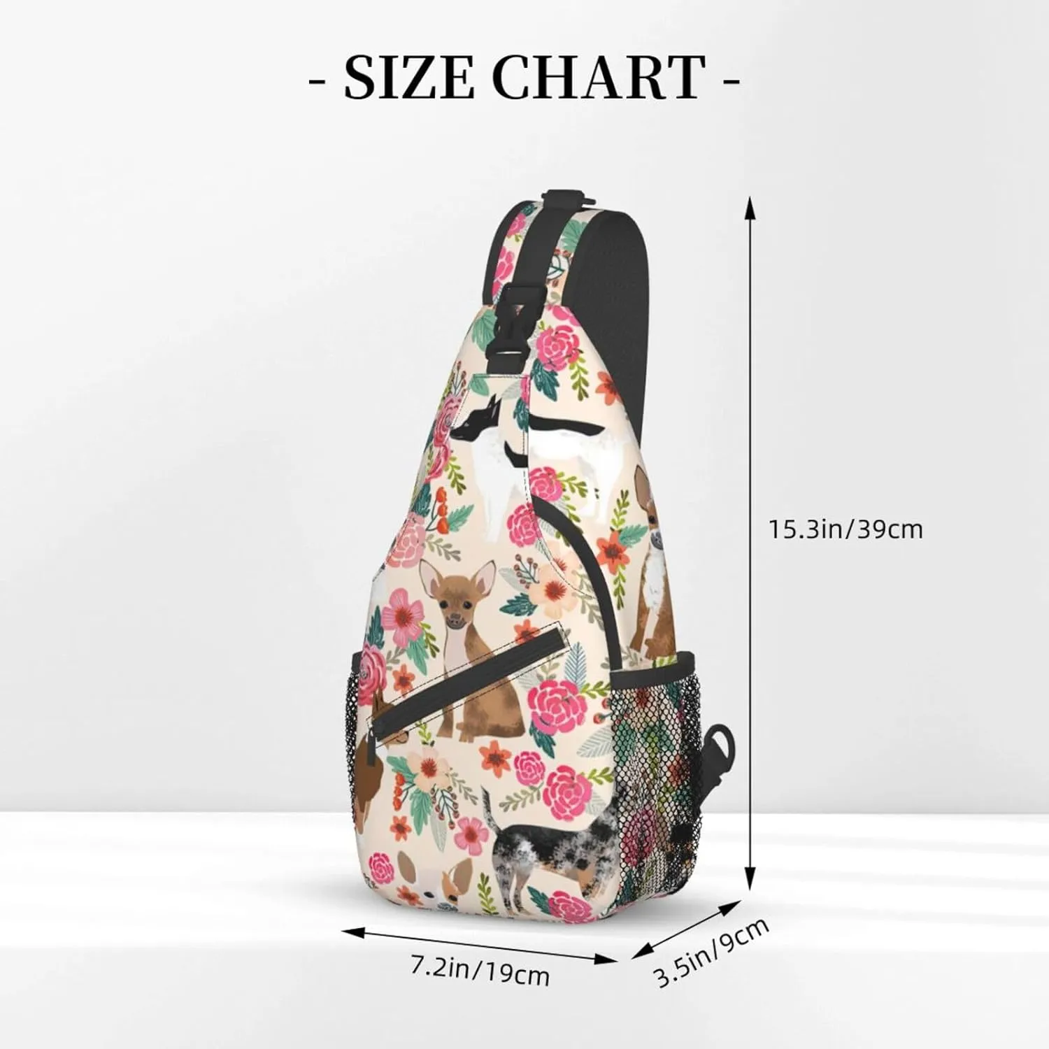 Cattle Dog Florals Unisex Casual Diagonal Chest Bag,Multipurpose Crossbody Shoulder Bag Travel Hiking Daypack