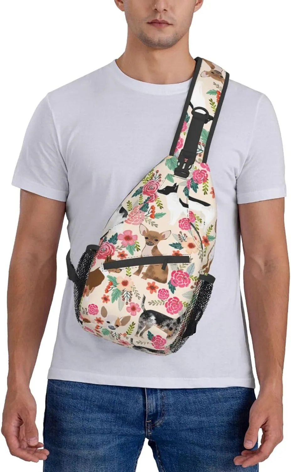 Cattle Dog Florals Unisex Casual Diagonal Chest Bag,Multipurpose Crossbody Shoulder Bag Travel Hiking Daypack