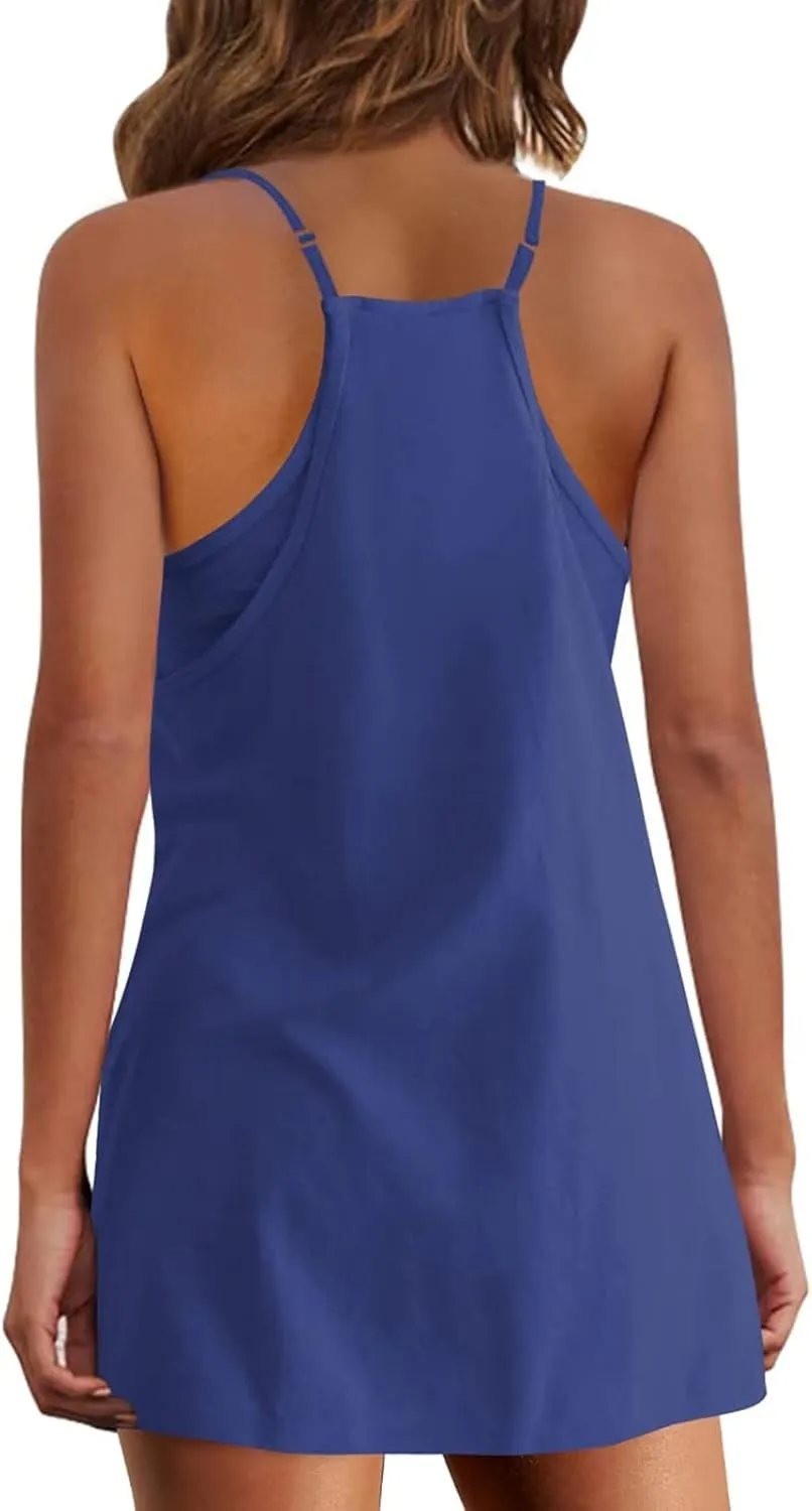 Ceboyel Short Summer Dress for Women Strappy Athletic Romper Hot Shot Mini Dress Workout Onesie Outfits With Pockes 2024
