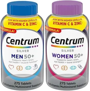 Centrum Silver Women's 50 Plus and Men's 50 Plus, Multivitamin Supplement- 275Ct Bottle (2 Pack)