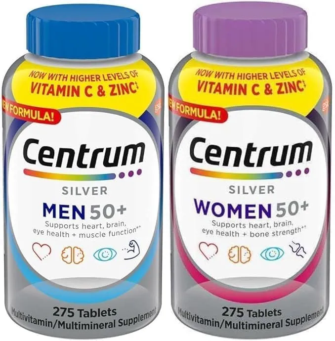 Centrum Silver Women's 50 Plus and Men's 50 Plus, Multivitamin Supplement- 275Ct Bottle (2 Pack)