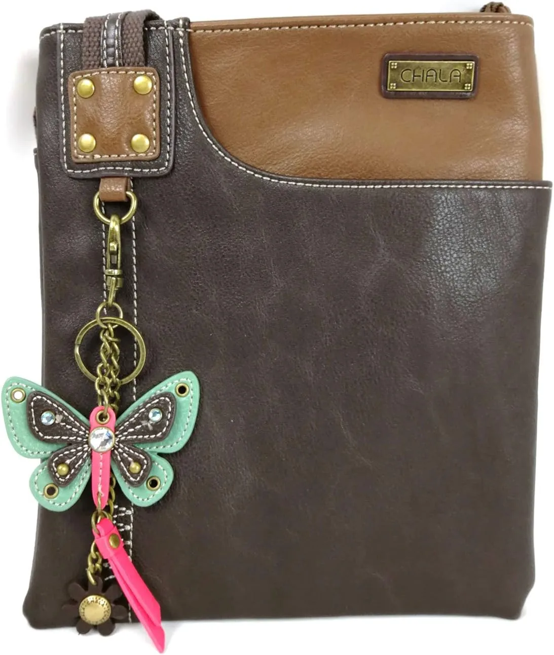 CHALA SWING Pack Smartphone Cross-Body Purse Purse Charm (Brown- Teal Butterfly)