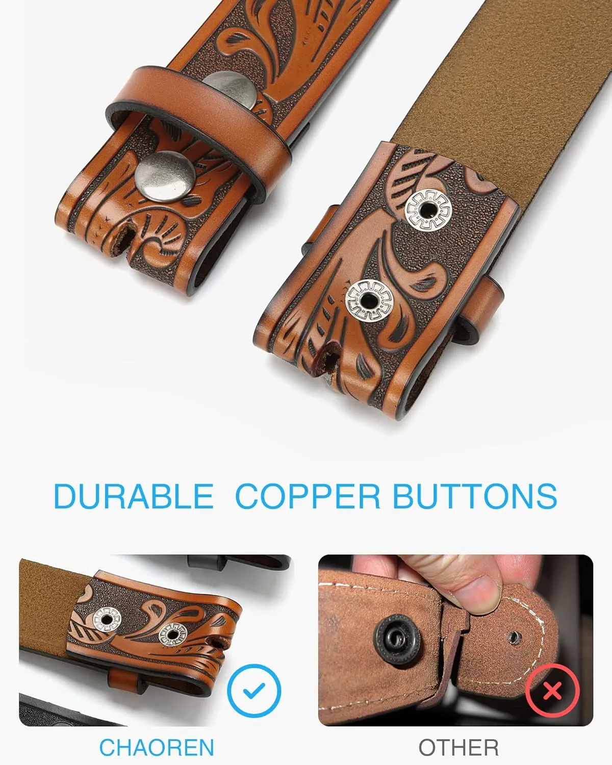 CHAOREN Western Belts for Men without Buckle - Cowboy Belt 1.5" Full Grain Leather Belt for Jeans - One Solid Piece Leather
