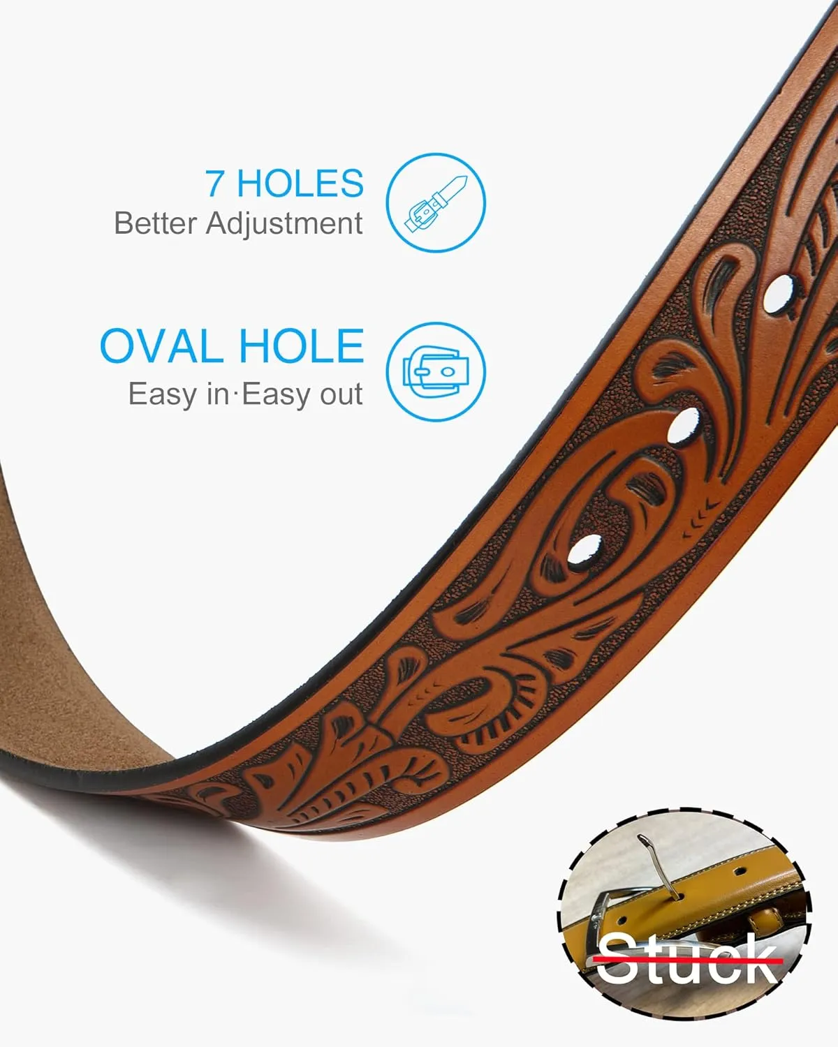 CHAOREN Western Belts for Men without Buckle - Cowboy Belt 1.5" Full Grain Leather Belt for Jeans - One Solid Piece Leather
