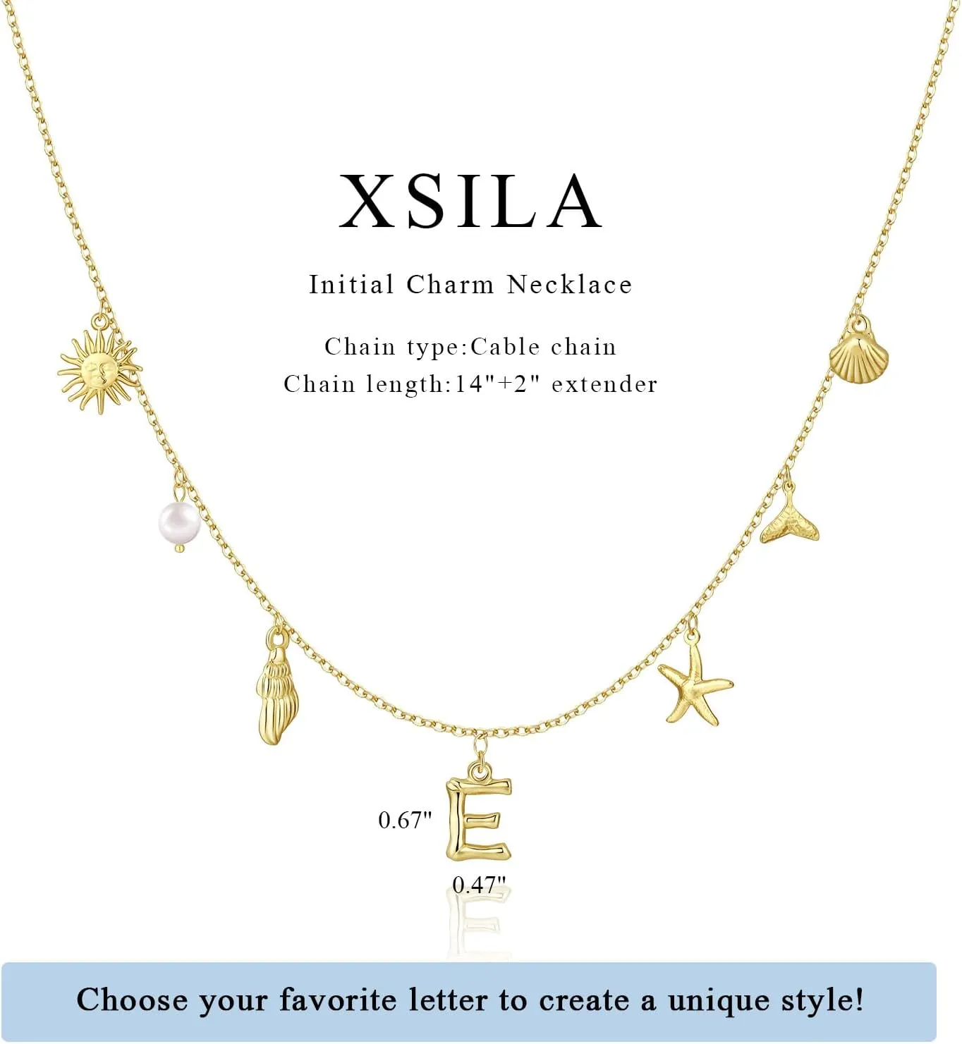 Charm Necklaces for Women, Trendy Boho 14K Gold Plated Initial Necklace Starfish Pearl SeaShells Shell Sun Pendant Choker Necklace Summer Beach Jewelry for Women Gift