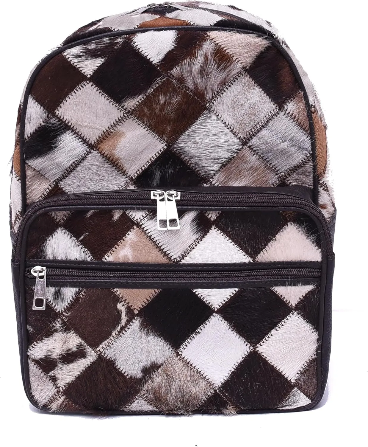 CHAYEL Cowhide Leather Bag – Womens Animal Print Backpack – Ladies Makeup Bag – Mini Backpack Patchwork Travel Bag – Cowhide Fashion Bag – Diaper Bag (Brown), Standard