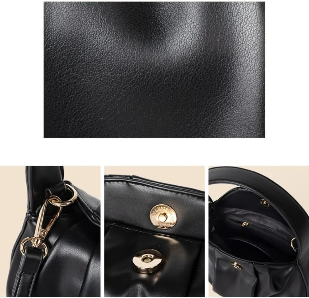 Chic Faux Leather Pleated Cloud Handbag, Stylish Mini Square Purse for Unique Elegance